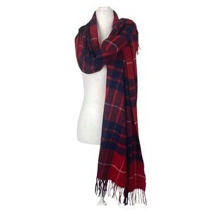 J Crew Scarf Womens 74x24 Red Tartan Plaid Wool